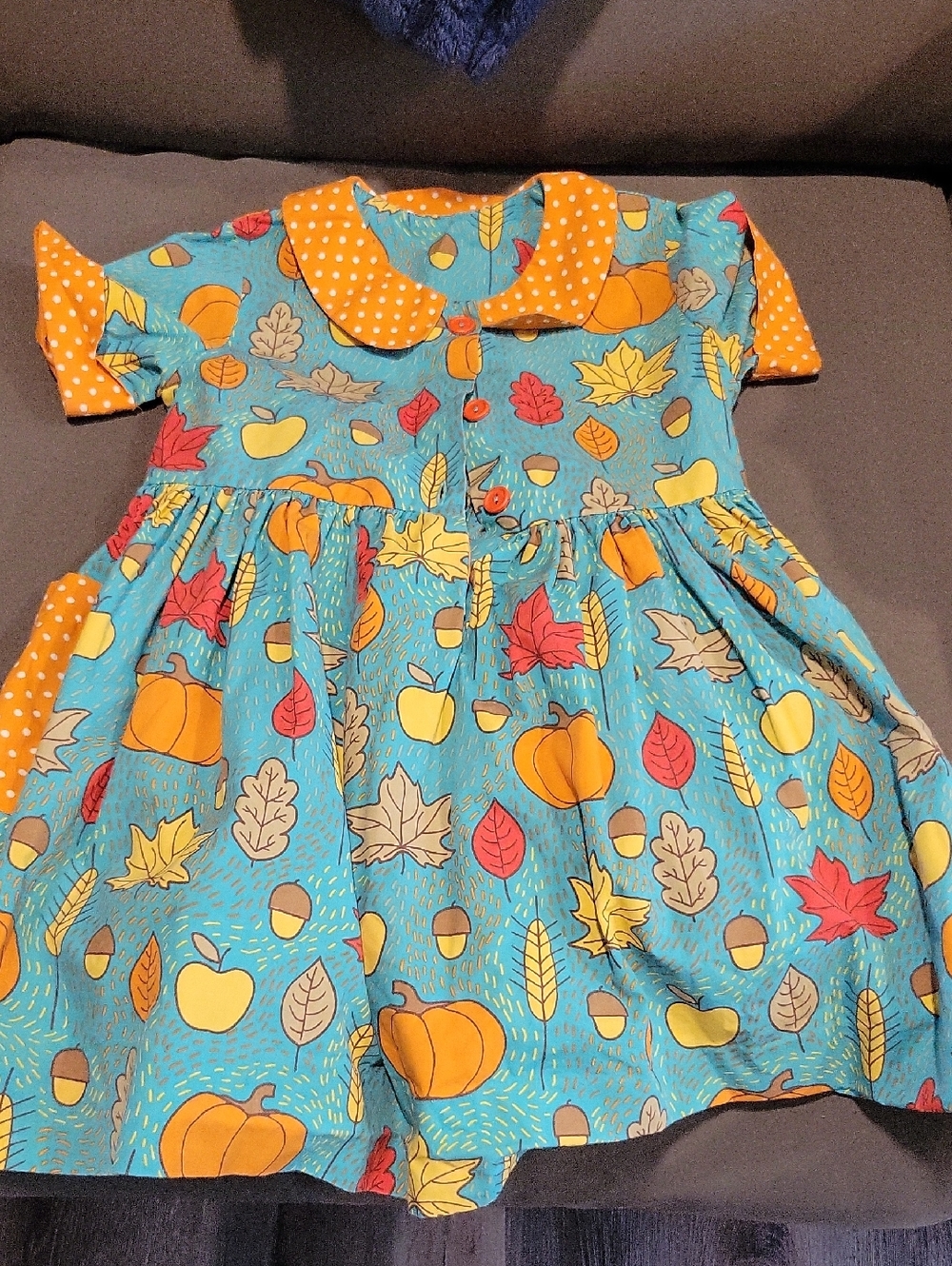 Eleanor Rose Teal Dress with Orange Polka-Dot Trim